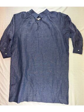 ANN MASHBURN Linen Caftan Dress Indigo Size Large